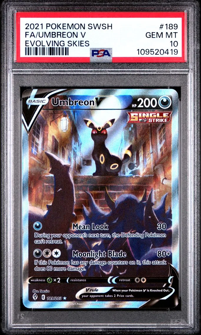 2021 #189 Full Art/Umbreon V PSA 10 Sword & Shield Evolving Skies, graded PSA 10