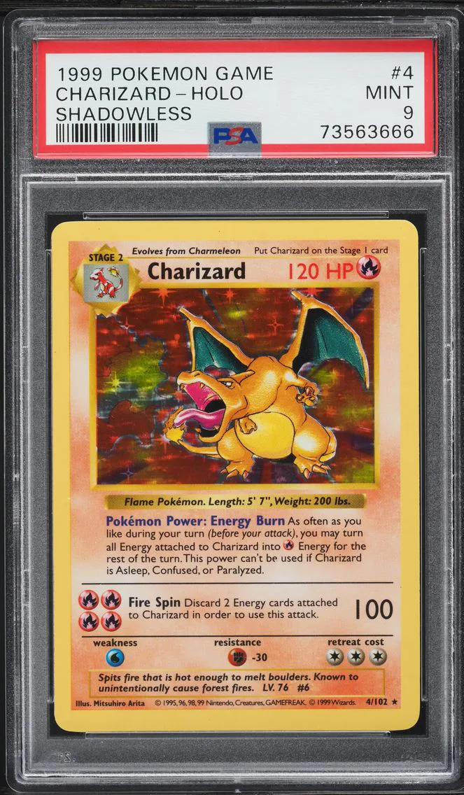 1999 #4 Charizard-Holo PSA 9 Game Pokemon, graded PSA 9