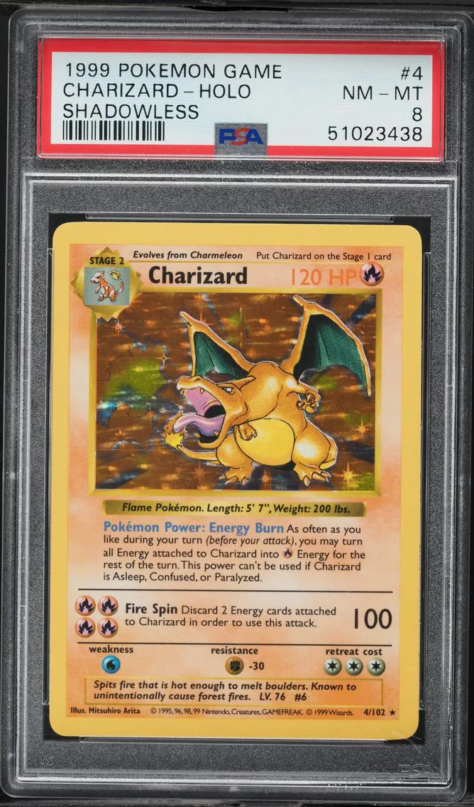 1999 #4 Charizard-Holo PSA 8 Game Pokemon, graded PSA 8