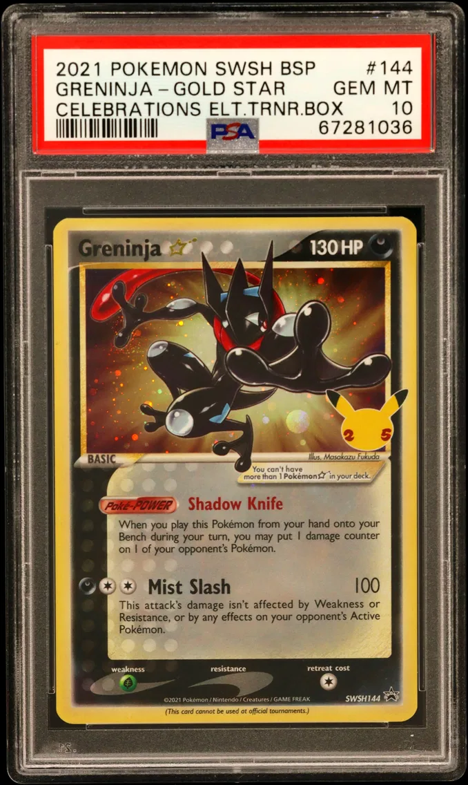 2021 #144 Greninja-Gold Star PSA 10 Swsh Black Star Promo, graded PSA 10