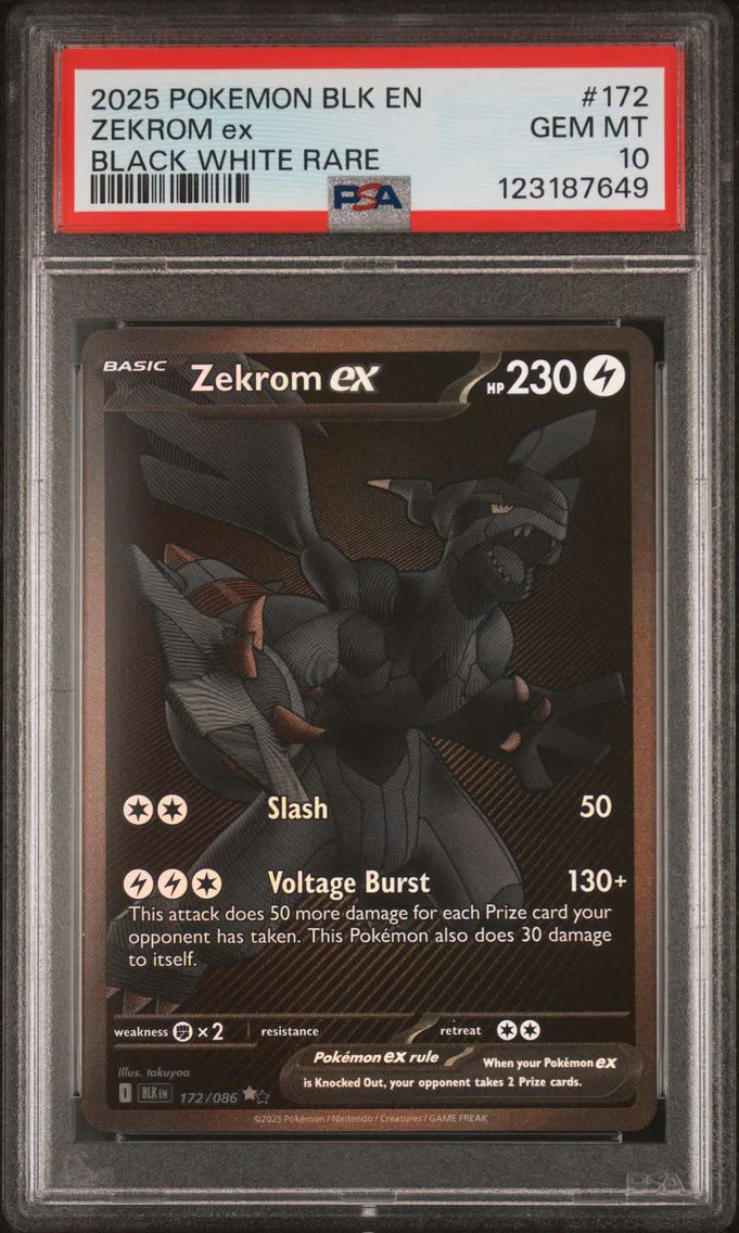 2025 #172 Zekrom EX PSA 10 Blk EN-Black Bolt, graded PSA 10