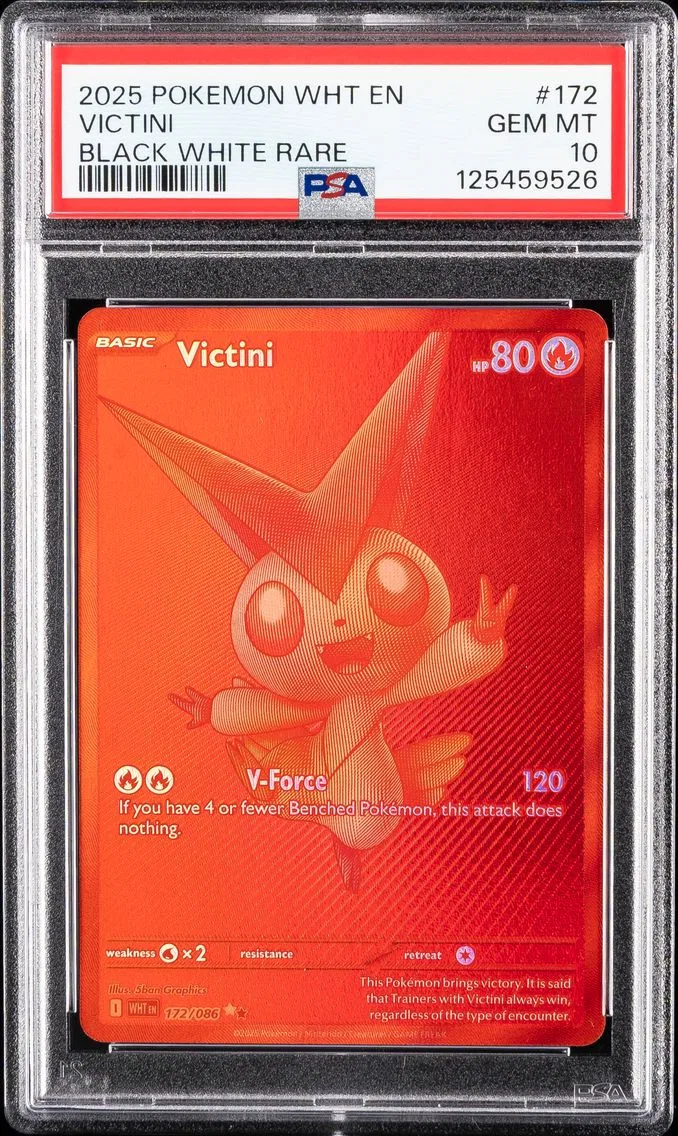 2025 #172 Victini PSA 10 Wht EN-White Flare Pokemon, graded PSA 10
