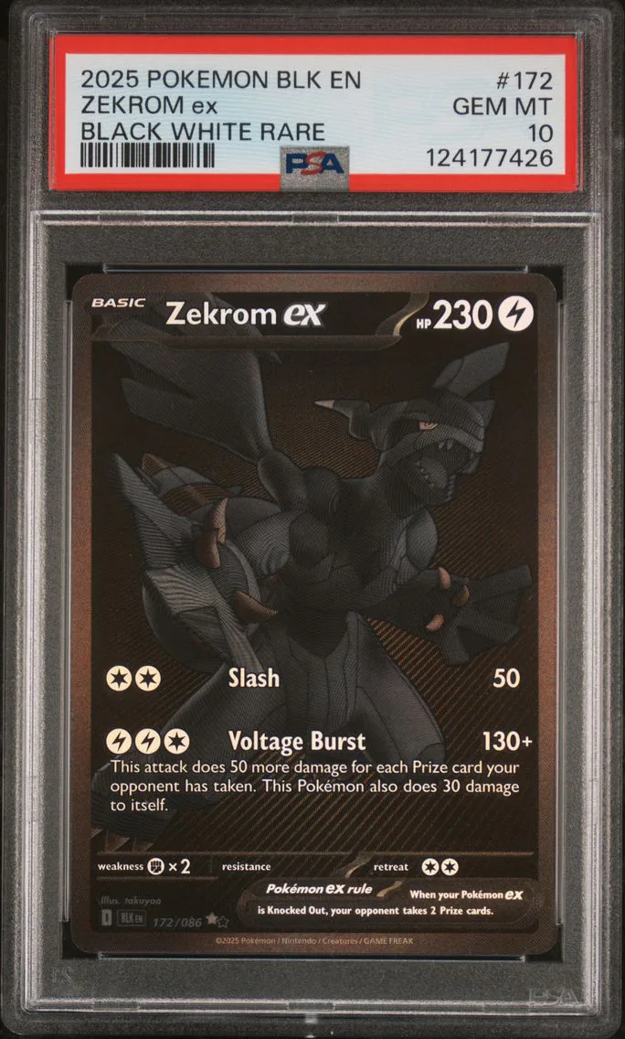 2025 #172 Zekrom EX PSA 10 Blk EN-Black Bolt Pokemon, graded PSA 10