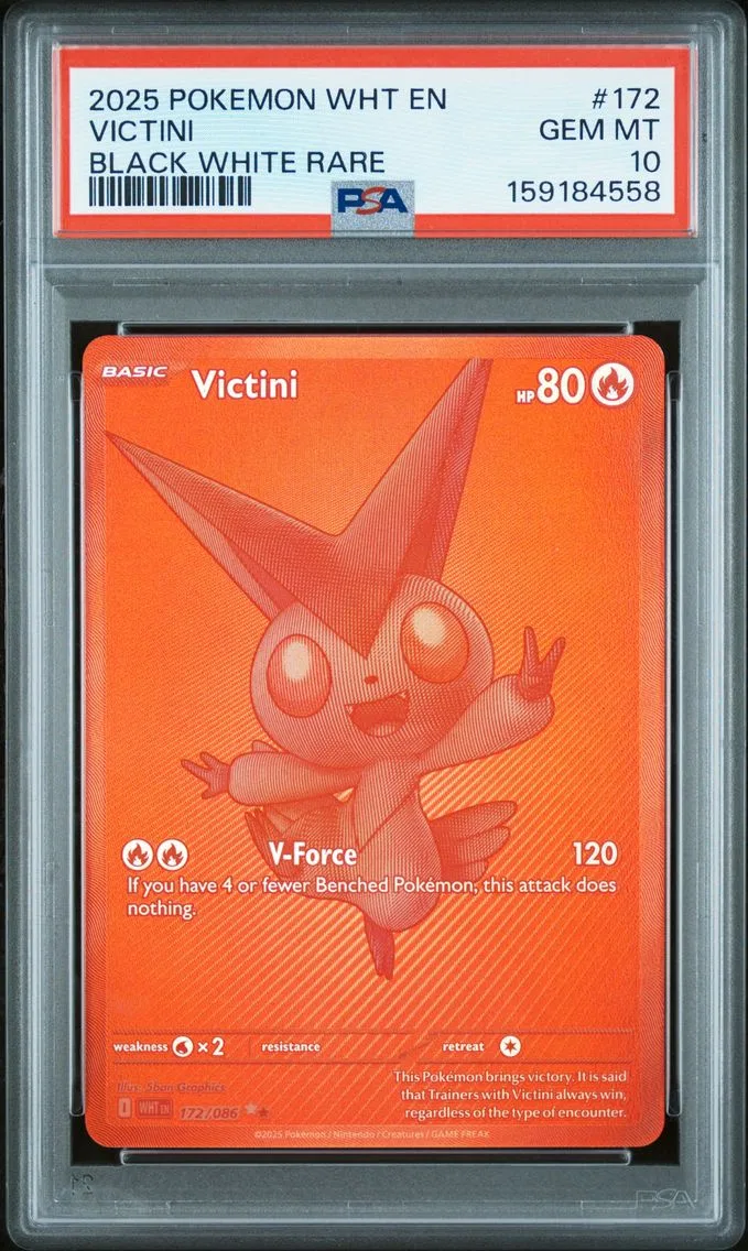 2025 #172 Victini PSA 10 Wht EN-White Flare, graded PSA 10